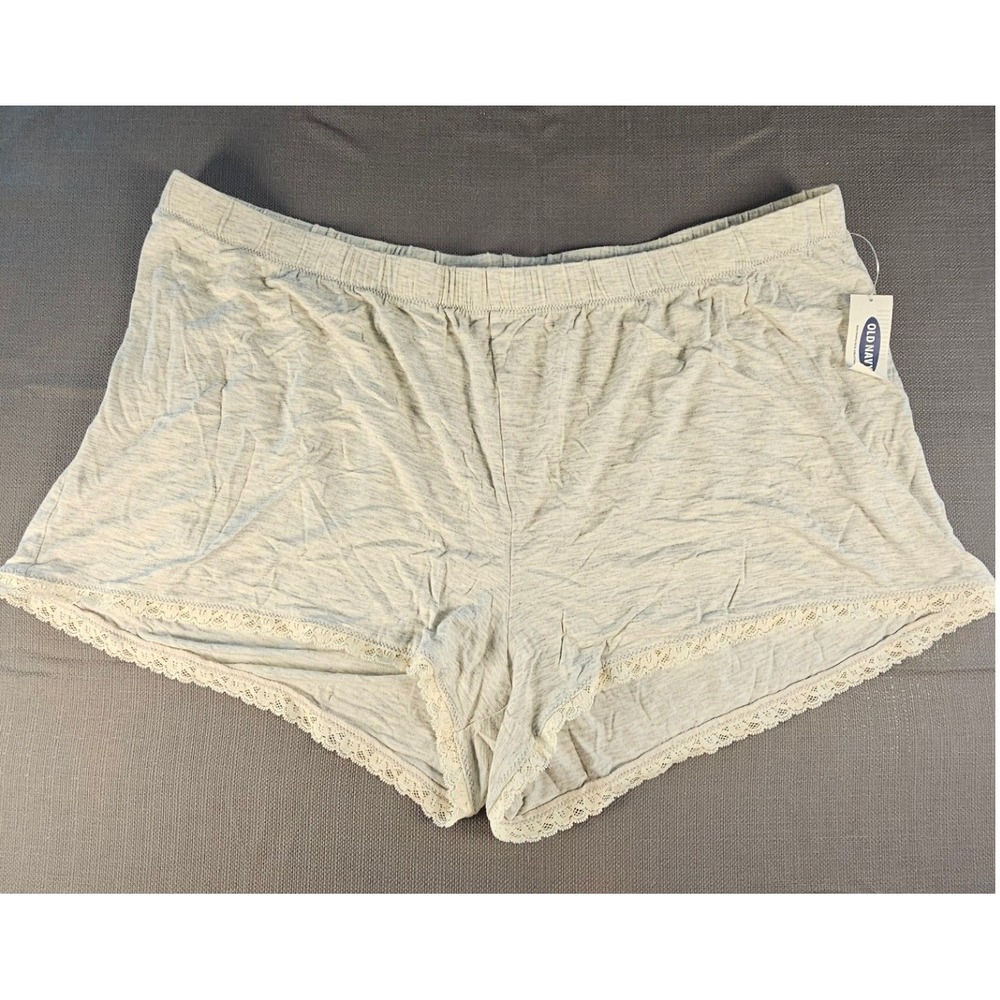 Old Navy Womens Heather Gray Lace Trim Pajama Sleep Shorts‎ Size L New